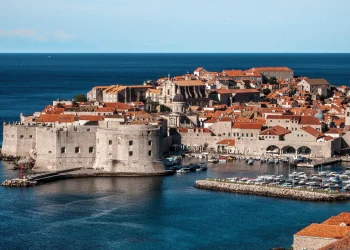 Dubrovnik Old Town and city walls from above, Croatia