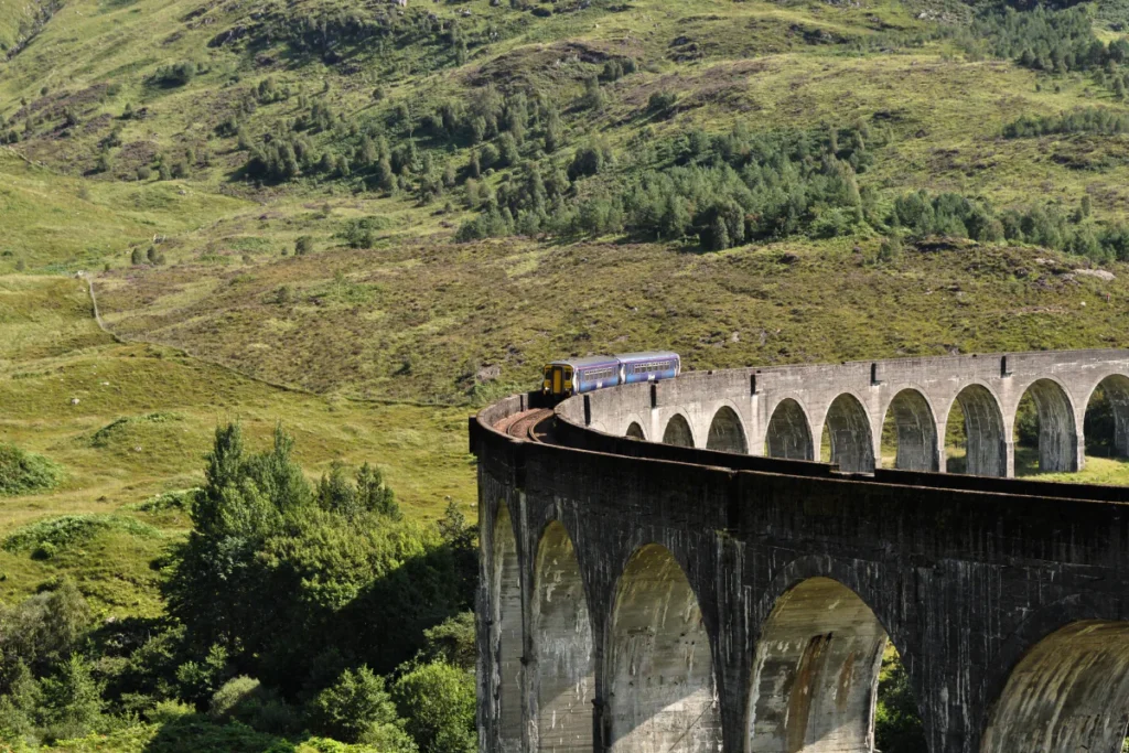 West Highland Line train crossing the Glenfinnan Viaduct on the Glasgow to Mallaig route