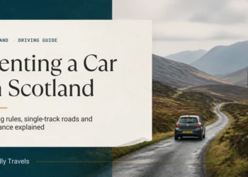 Renting a car in Scotland: car on a single-track Highland road