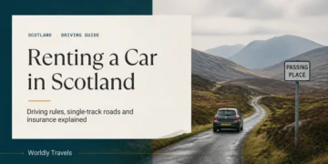 Renting a car in Scotland: car on a single-track Highland road
